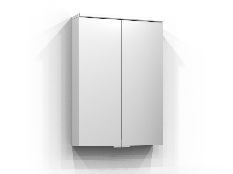 Sarek spegelskåp 50 cm i vitt med två spegeldörrar och integrerad belysning samt tvättställsljus.